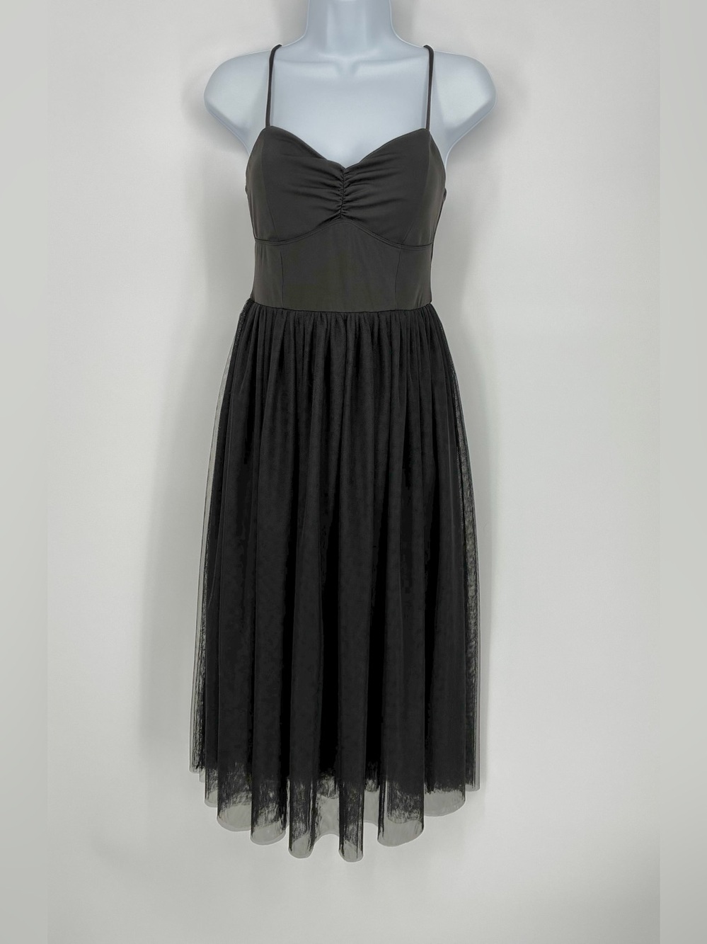 Halara Black Tulle Balletcore Sweetheart Midi Dress Adjustable Straps Size S